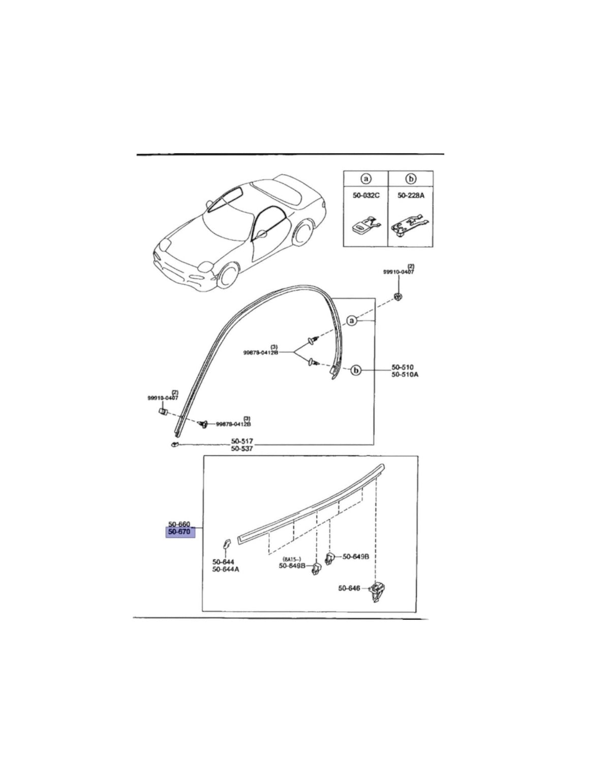 Rotary Parts NZ genuine Mazda RX7 FD front door weatherstrip technical diagram showing installation components