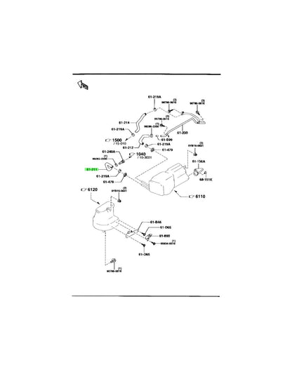 Rotary Parts NZ genuine Mazda RX7 FD heater hose number 1 diagram showing part 61-211 in a technical assembly view