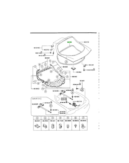 Rotary Parts NZ genuine Mazda RX7 FD rear window weatherstrip technical diagram showing installation components